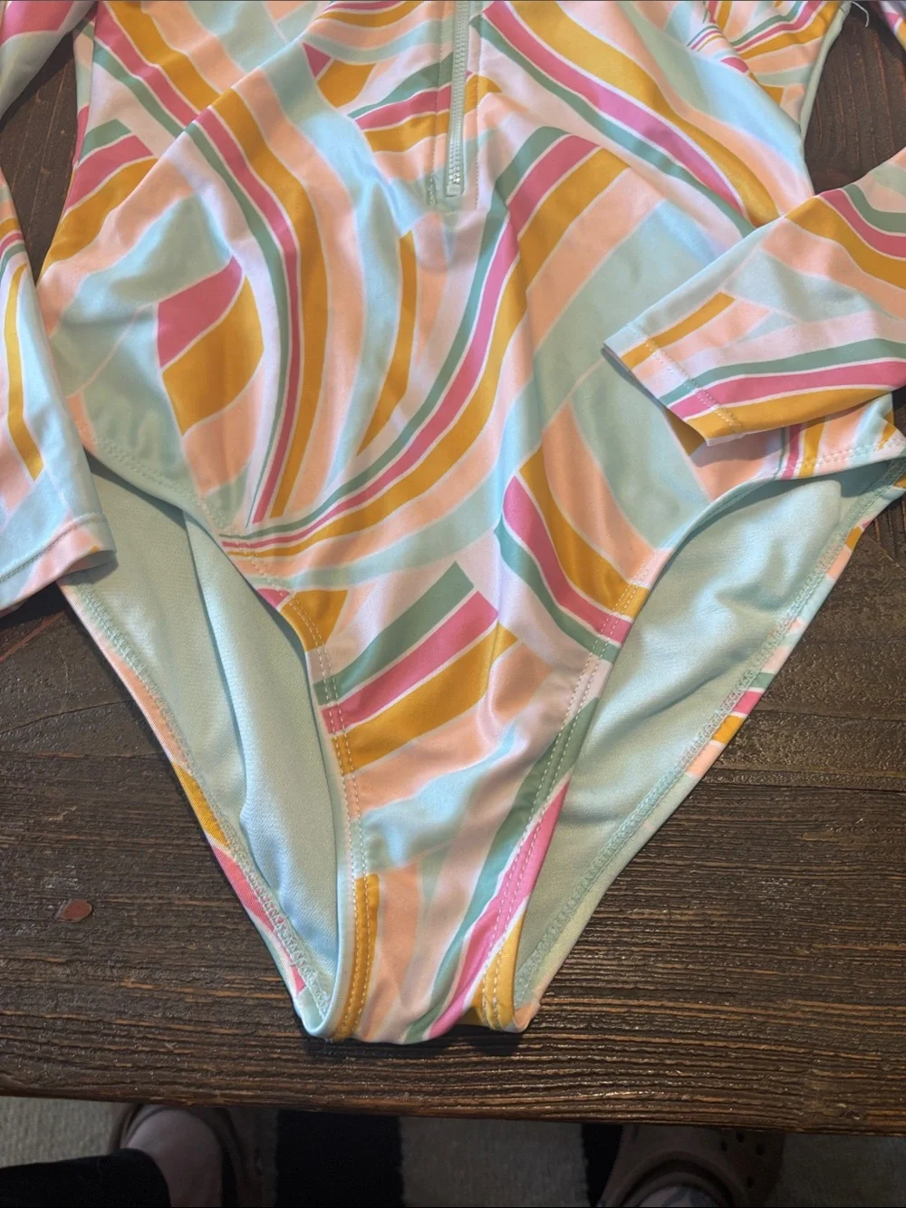 wonder nation Long-Sleeve Rashguard Swimsuit in Light Blue, Pink, Yellow